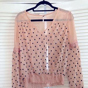 Sheer Pink Blouse with Polka Dots